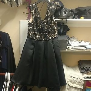 Black and champagne cocktail party dress